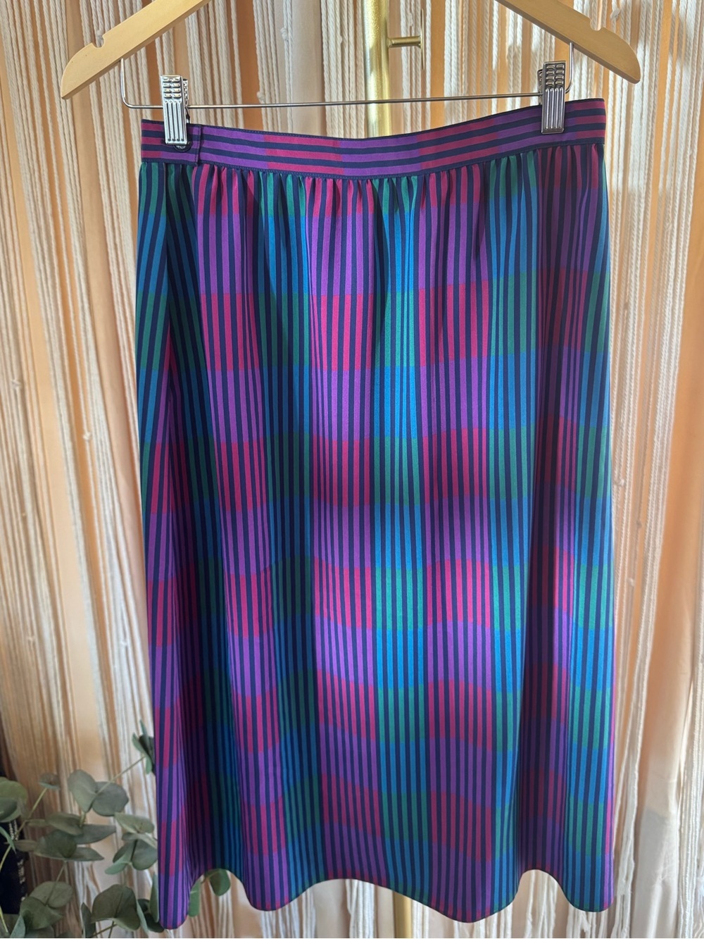 Vintage 1980s Jewel Tone plaid Midi Skirt High Waist A-Line Multi Color 8 - Picture 3 of 7